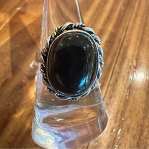 2114 Elegant Black Onyx Colored Stone Silver Ring